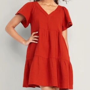 Old Navy Crimson V-Neck and V-Back Tiered Summer Dress